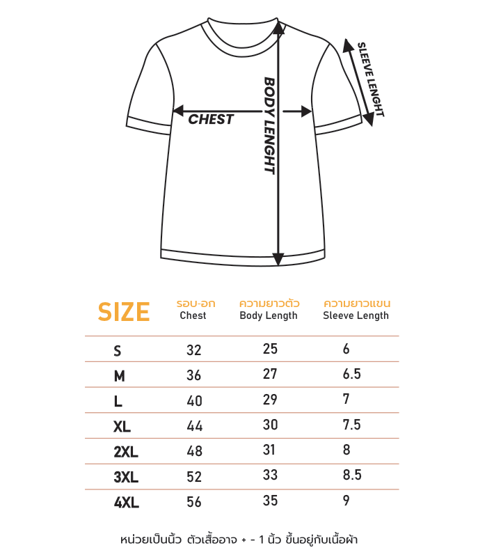 ตารางไซส์เสื้อยืด CNBSHOP